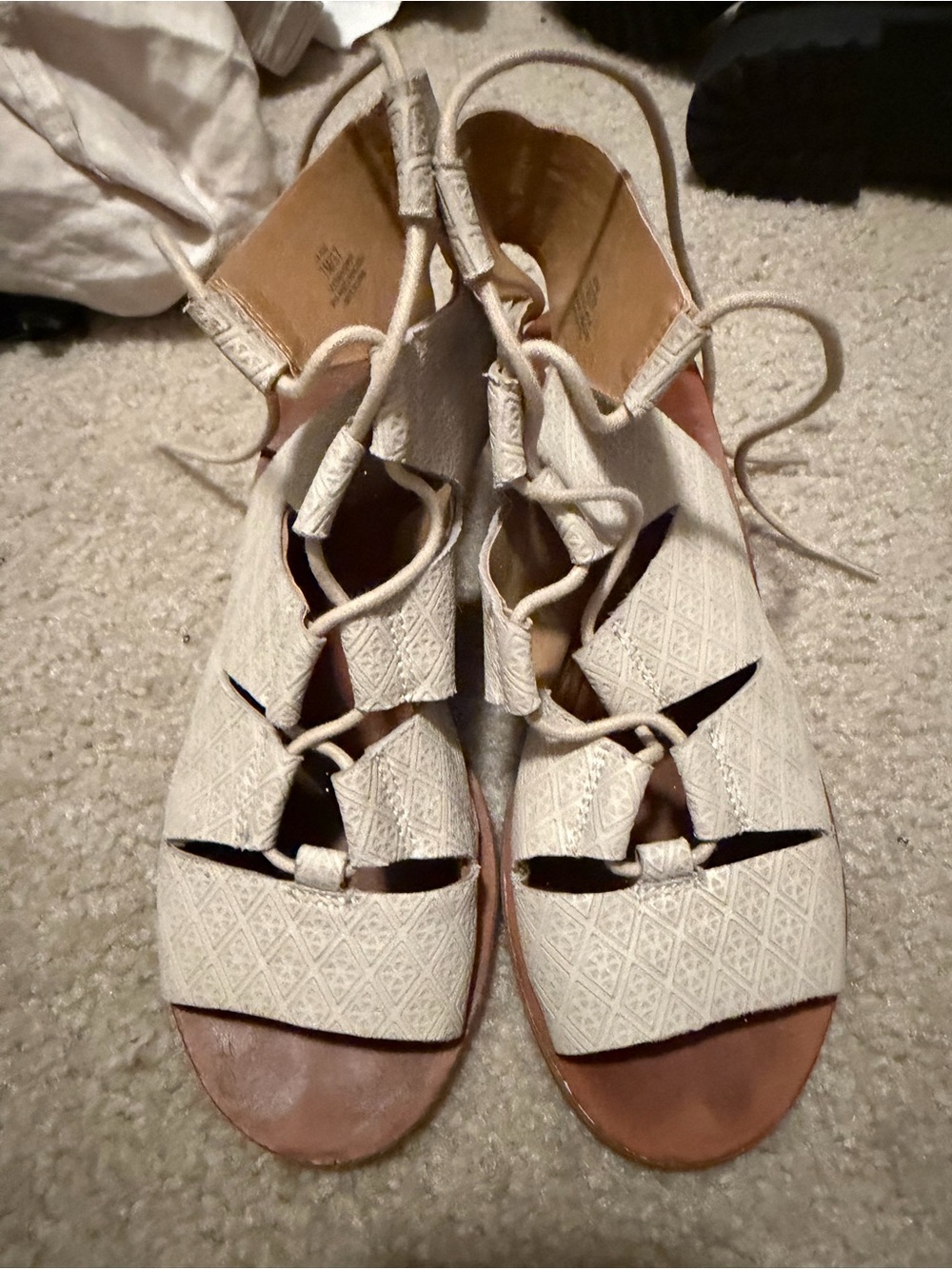 Lucky Brand Cream Lace-Up Gladiator Sandals